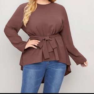 Belted High Low Hem Blouse